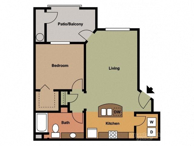 Floor plan for 1 bed, 1 bath, 749 sqft
